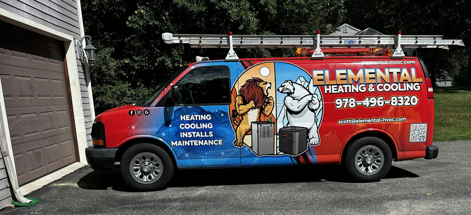 Side view of Elemental Heating and Cooling work van
